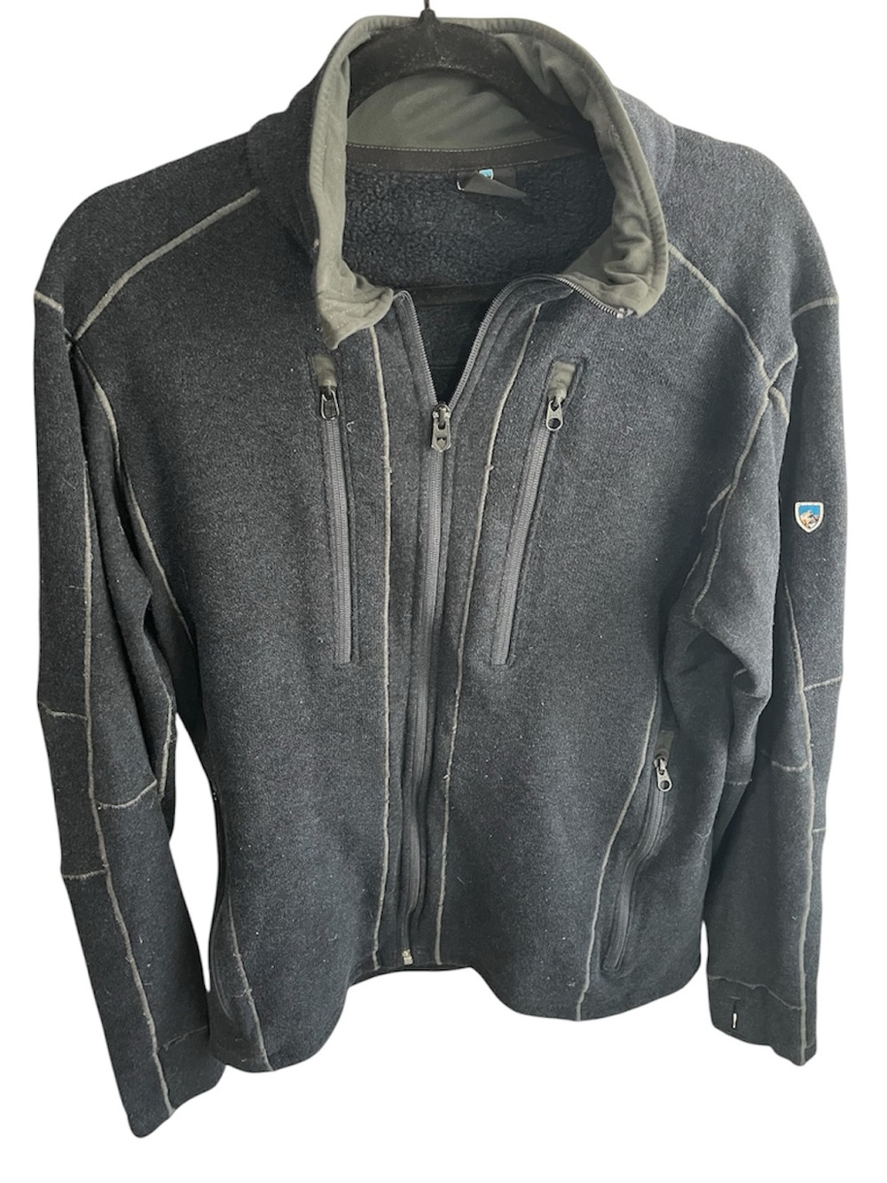 KUHL Interceptr Outdoor Full Zip Hoodie Mens Navy Knit Jacket Fleece Large